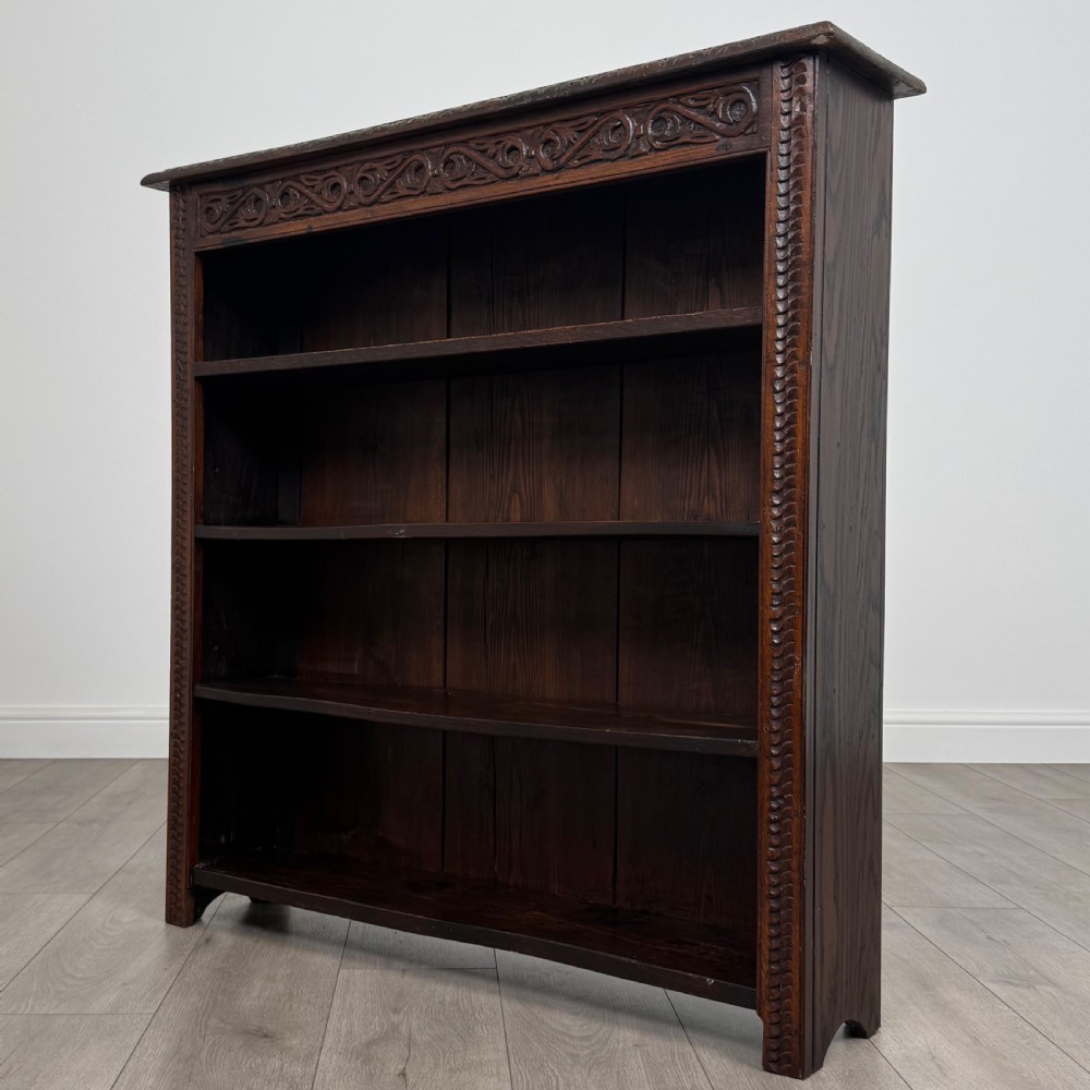  Antique 19th Century Small Carved Oak Bookcase  View III