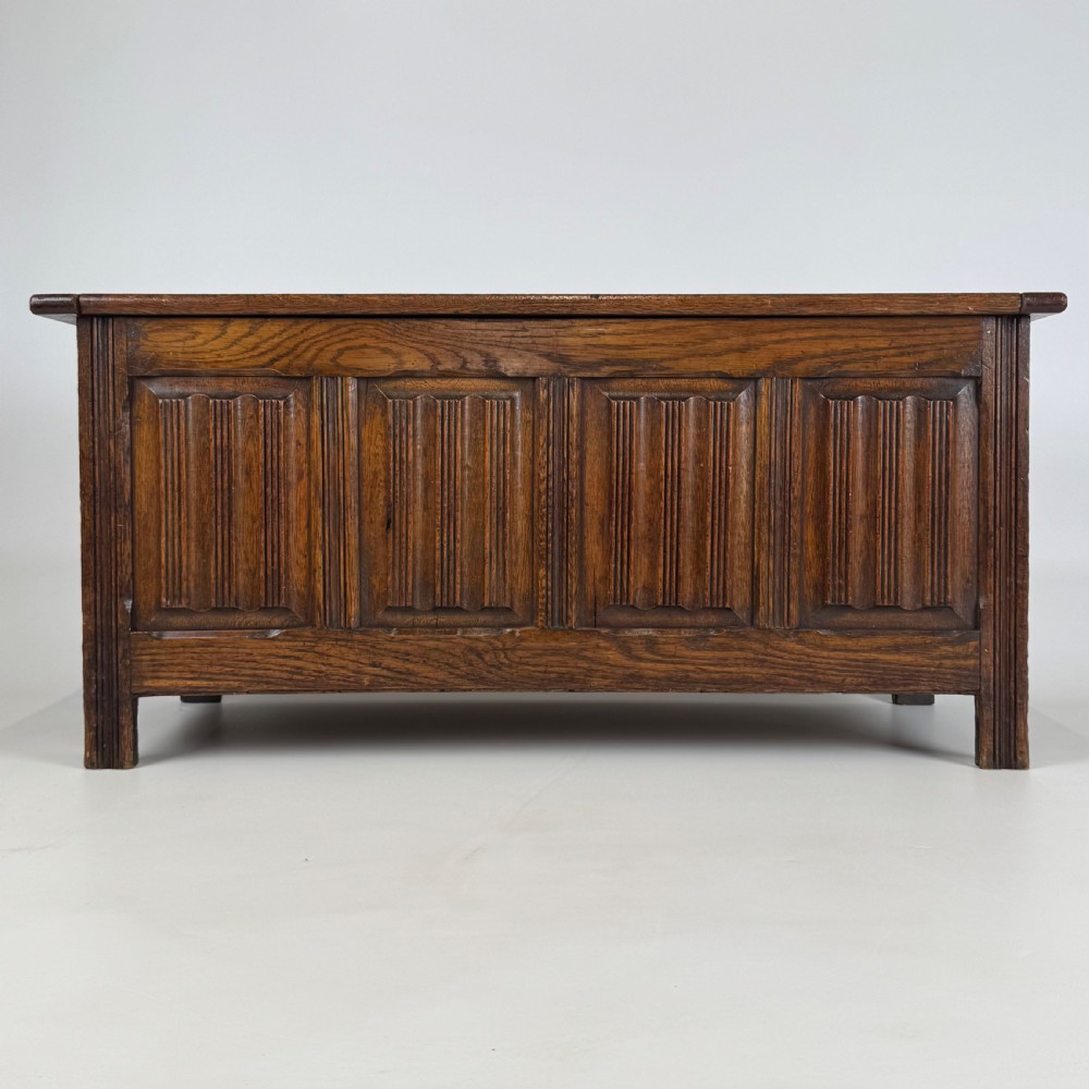 Antique 20th Century Carved Oak Blanket Box 
