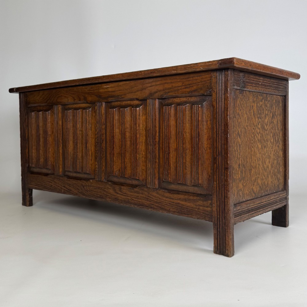 Antique 20th Century Carved Oak Blanket Box  View II