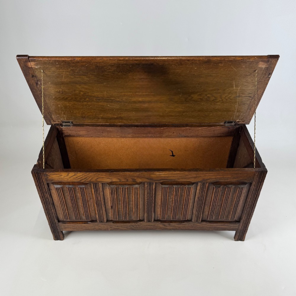 Antique 20th Century Carved Oak Blanket Box  View X