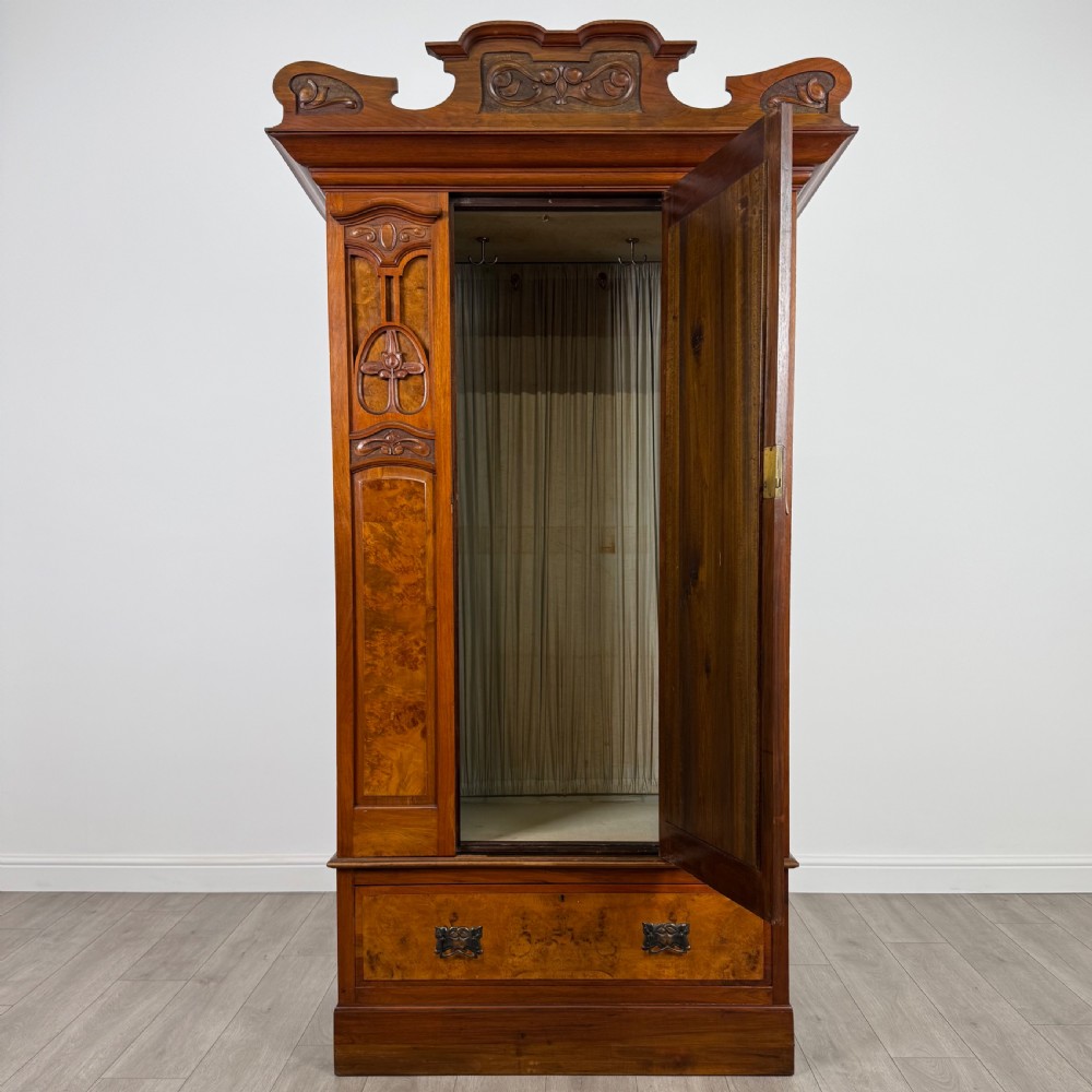Antique 20th Century Art Nouveau Style Wardrobe In Burr Walnut  View II