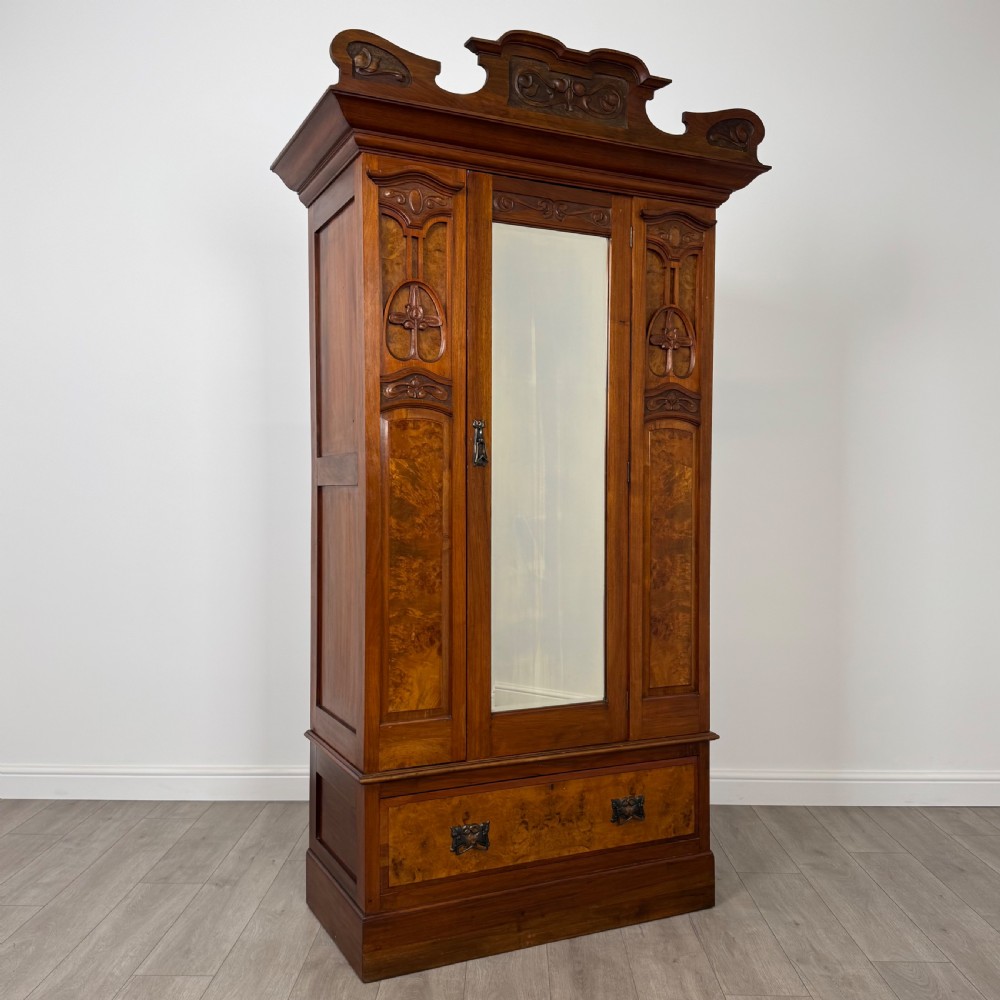 Antique 20th Century Art Nouveau Style Wardrobe In Burr Walnut  View VIII