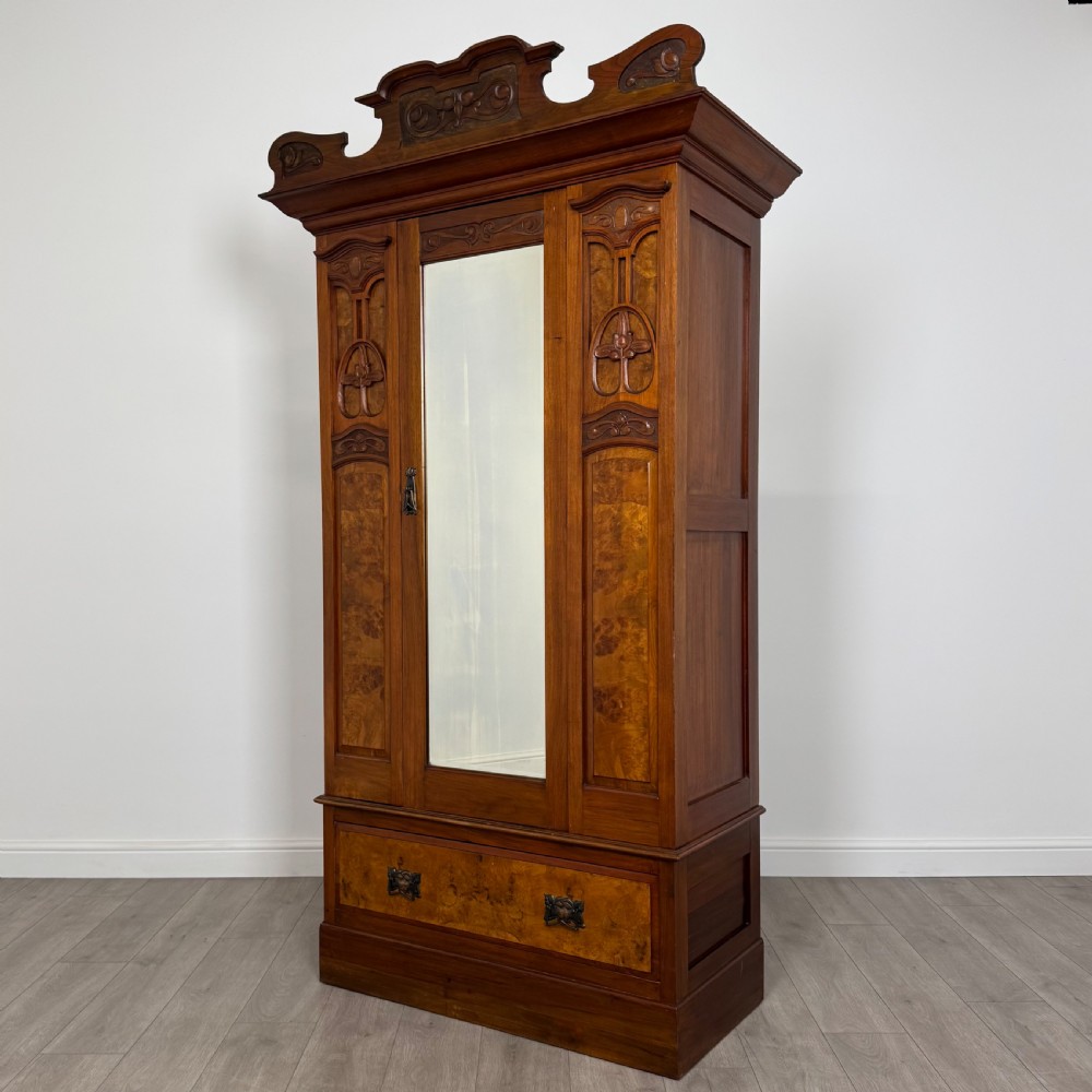 Antique 20th Century Art Nouveau Style Wardrobe In Burr Walnut  View XII