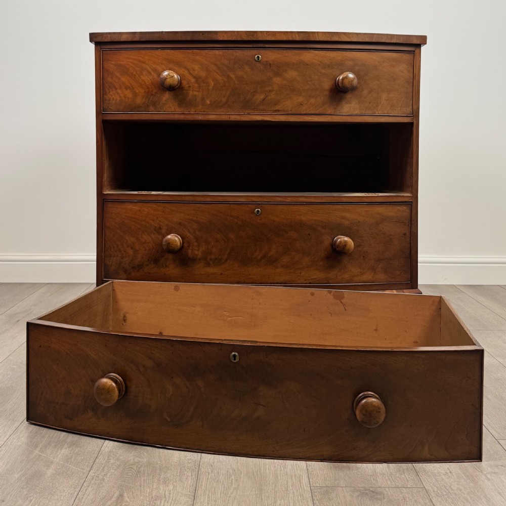  Antique 19th Century Small Bow Front Chest Of Drawers  View X