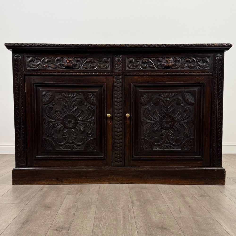 Antique 19th Century Good Quality Carved Oak Sideboard
