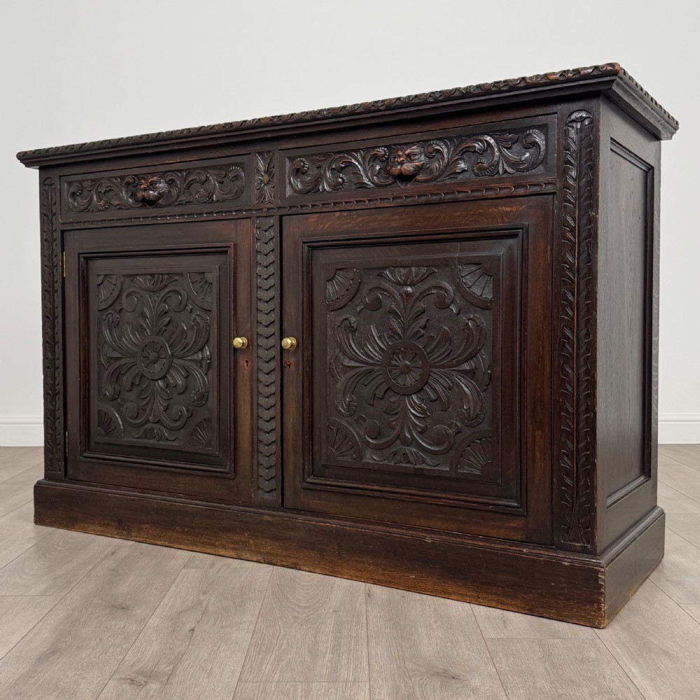 Antique 19th Century Good Quality Carved Oak Sideboard View III