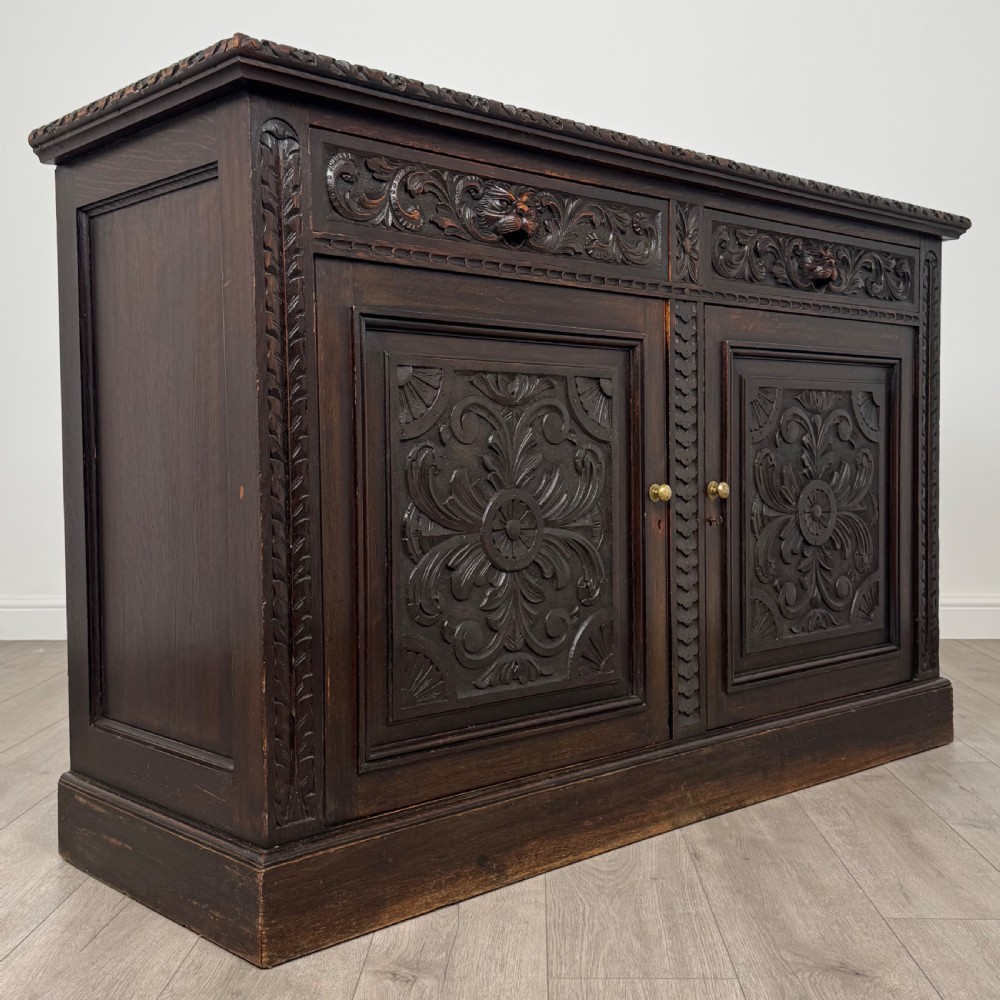 Antique 19th Century Good Quality Carved Oak Sideboard View IX