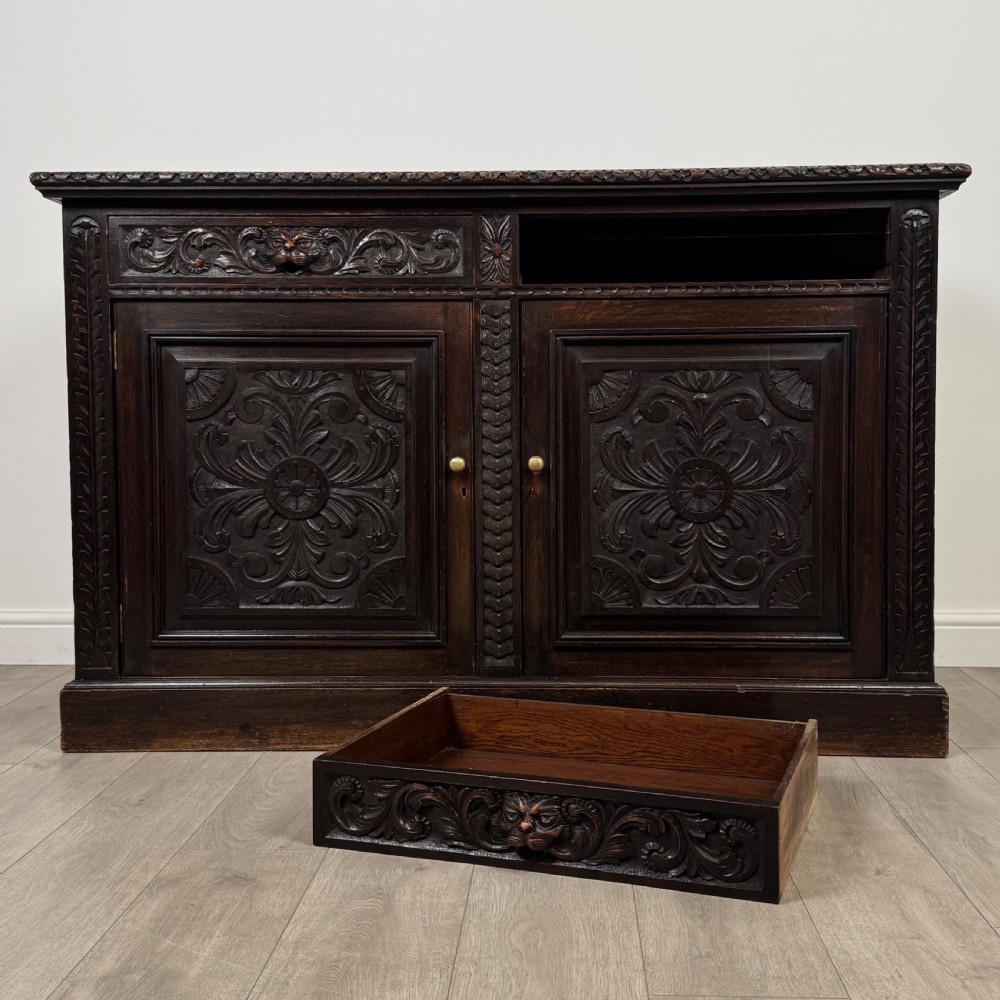 Antique 19th Century Good Quality Carved Oak Sideboard View XI