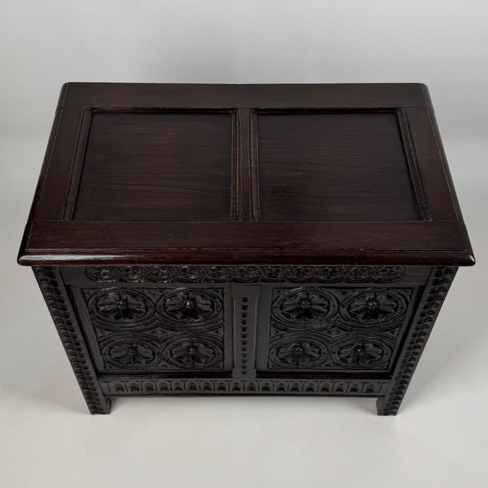 Antique 19th Century Carved Oak Storage Box  View IX