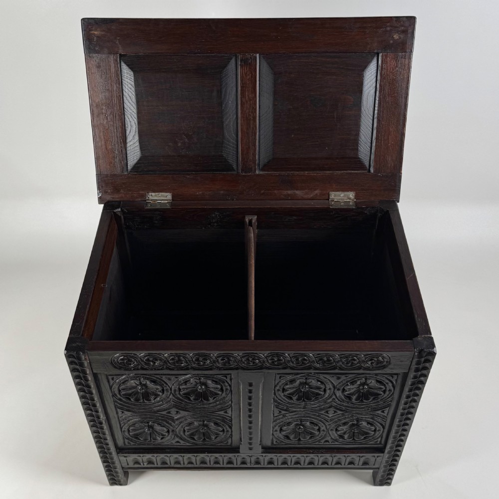 Antique 19th Century Carved Oak Storage Box  View X