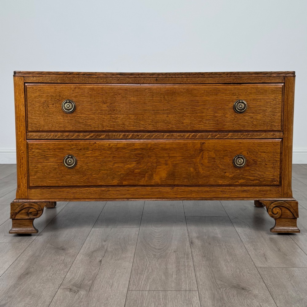 Antique 20th Century Low Chest Of Drawers In Oak 