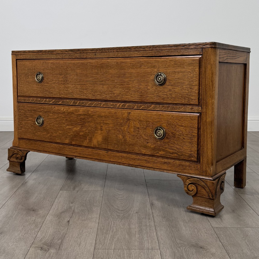 Antique 20th Century Low Chest Of Drawers In Oak  View II