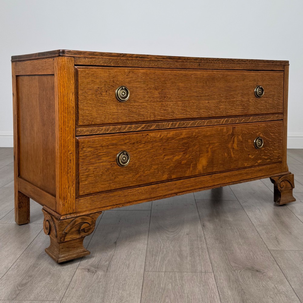 Antique 20th Century Low Chest Of Drawers In Oak  View VIII