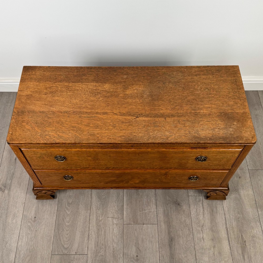Antique 20th Century Low Chest Of Drawers In Oak  View IX