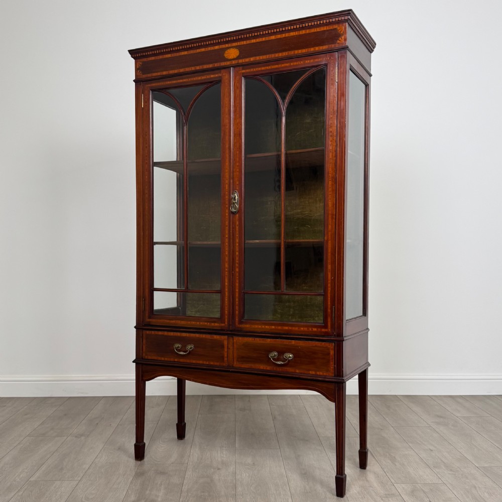 Antique 20th Century Inlaid Display Cabinet In Mahogany  View IV