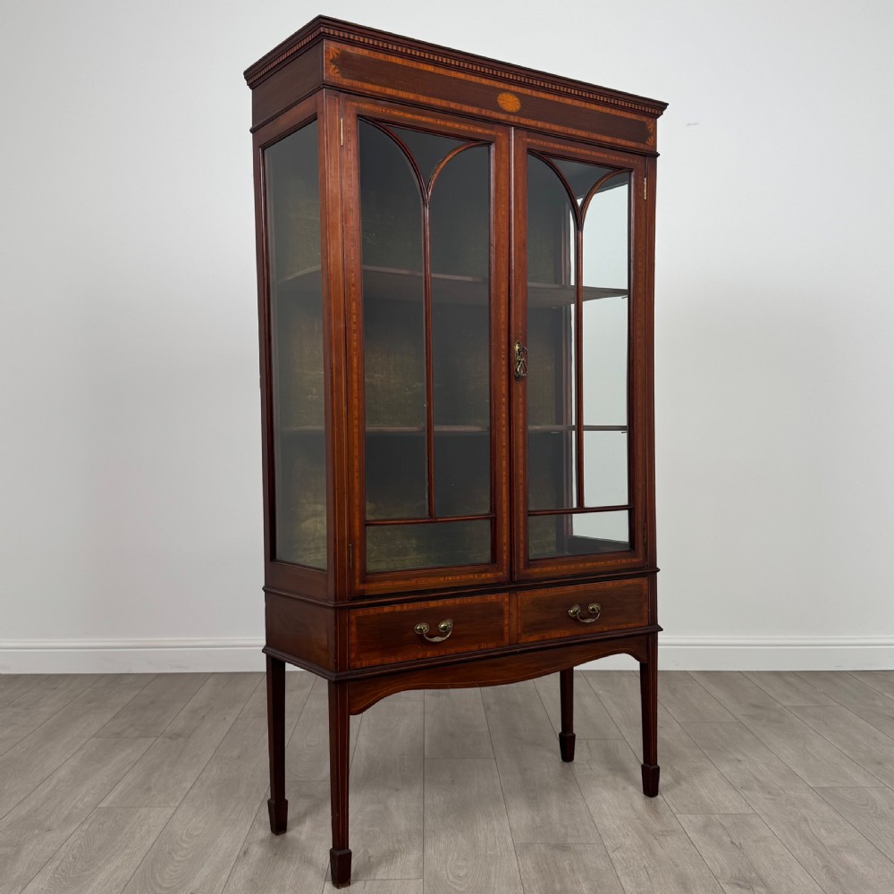 Antique 20th Century Inlaid Display Cabinet In Mahogany  View X