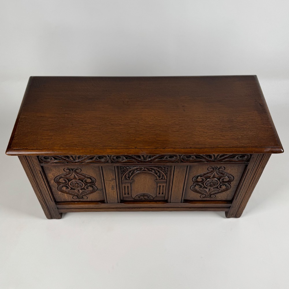  Antique 20th Century Good Quality Carved Oak Blanket Box  View IX