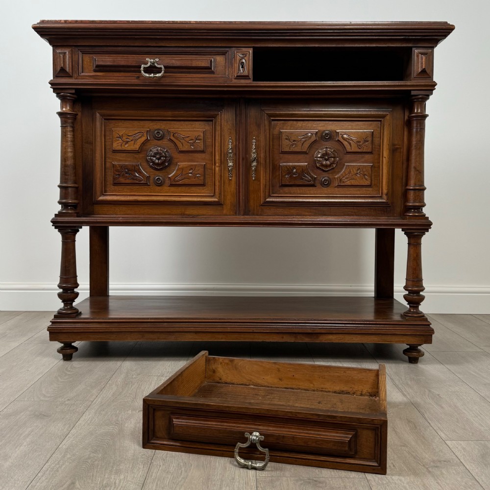  Antique 19th Century French Marble Top Buffet In Walnut View XII