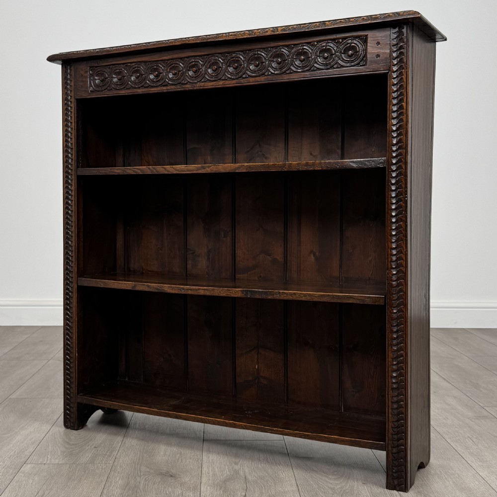  Antique 19th Century Small Carved Oak Bookcase  View III