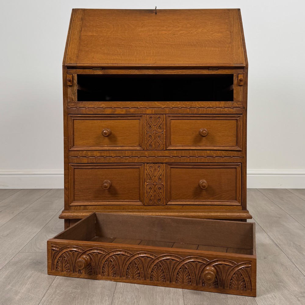 Antique 20th Century Good Quality Oak Bureau  View XII