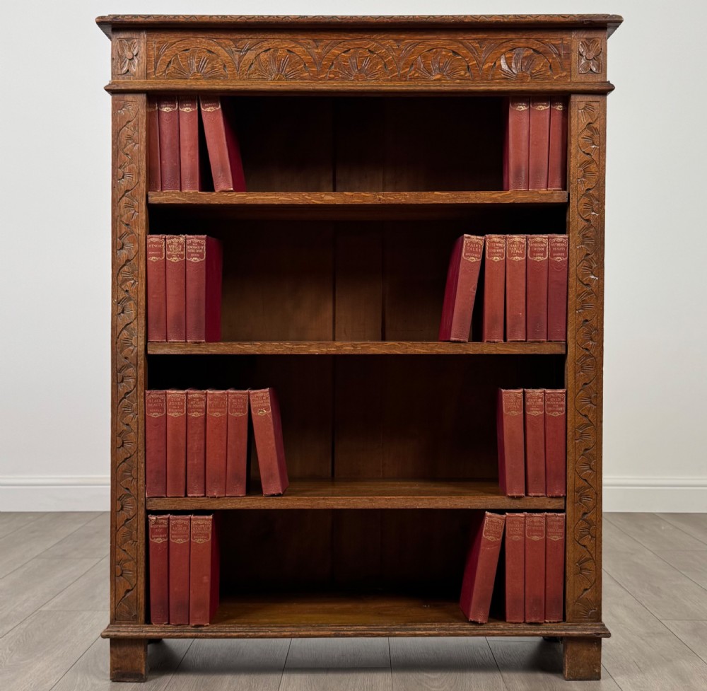  Antique 19th Century Carved Oak Open Bookcase 