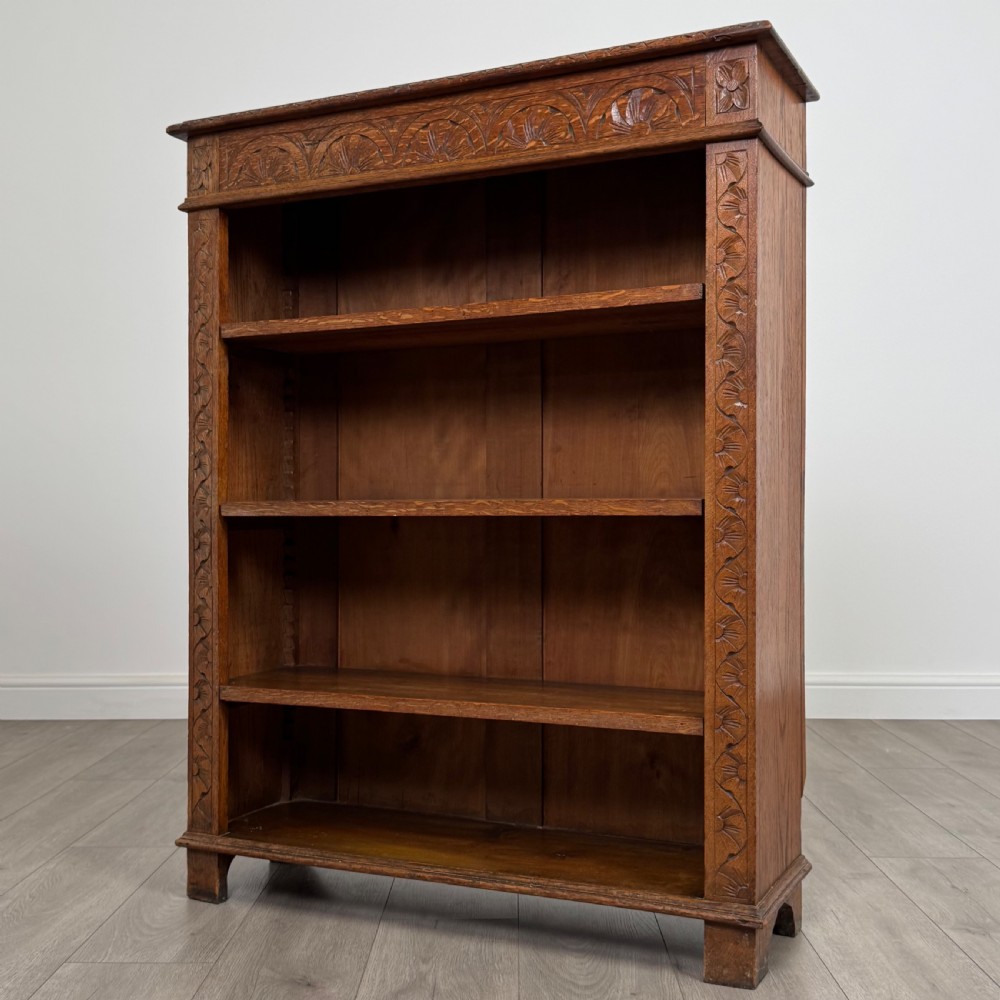  Antique 19th Century Carved Oak Open Bookcase  View III
