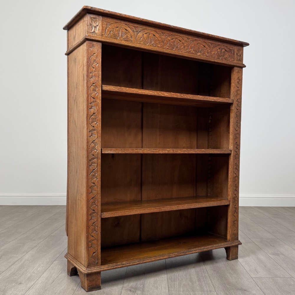  Antique 19th Century Carved Oak Open Bookcase  View IX