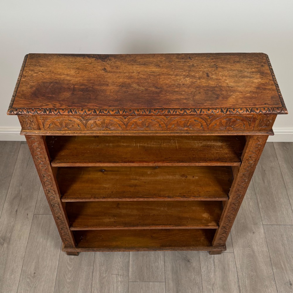  Antique 19th Century Carved Oak Open Bookcase  View X