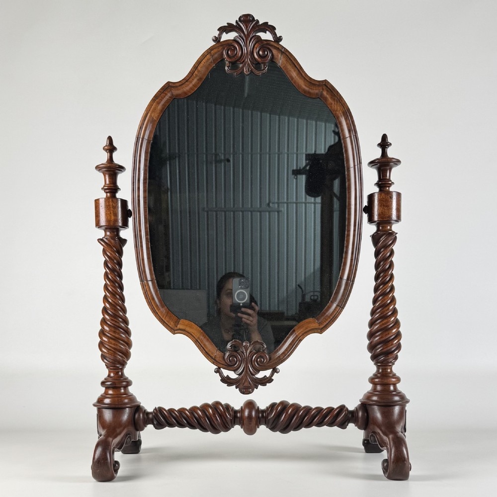 Antique 19th Century Fine Quality Dressing Mirror In Walnut View II