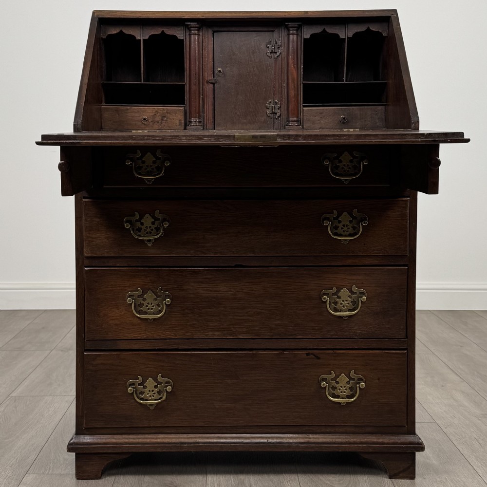  Antique 19th Century Good Quality Small Oak Bureau View II