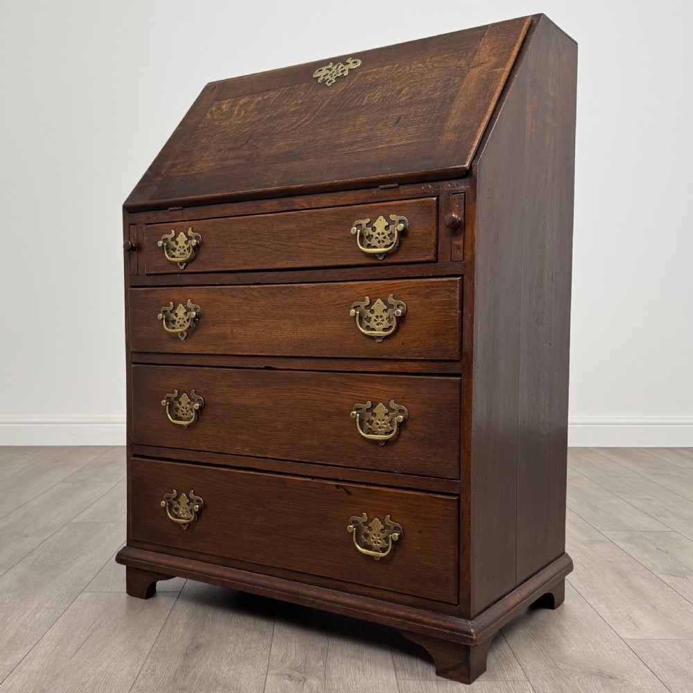  Antique 19th Century Good Quality Small Oak Bureau View III