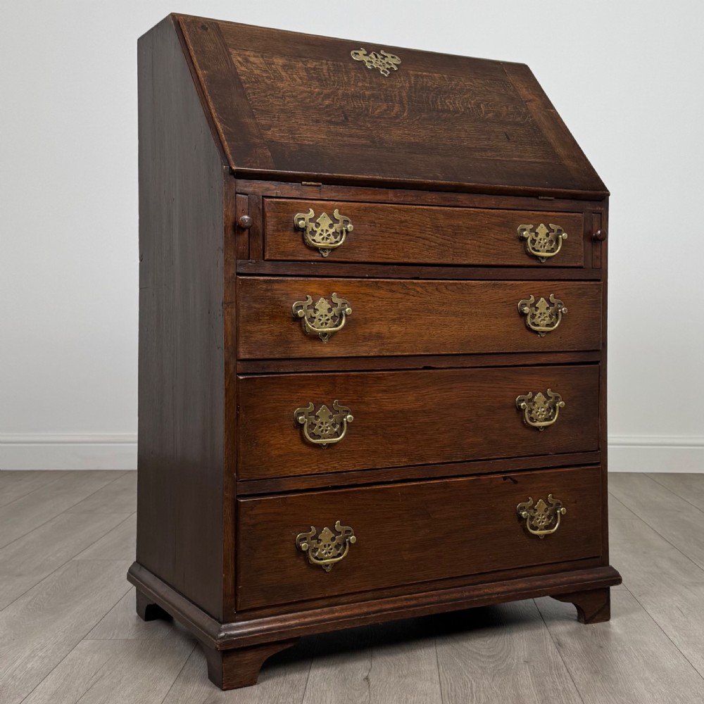  Antique 19th Century Good Quality Small Oak Bureau View IX