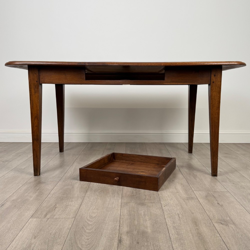  Antique 20th Century Good Quality Oak Dining Table With Drawer  View V