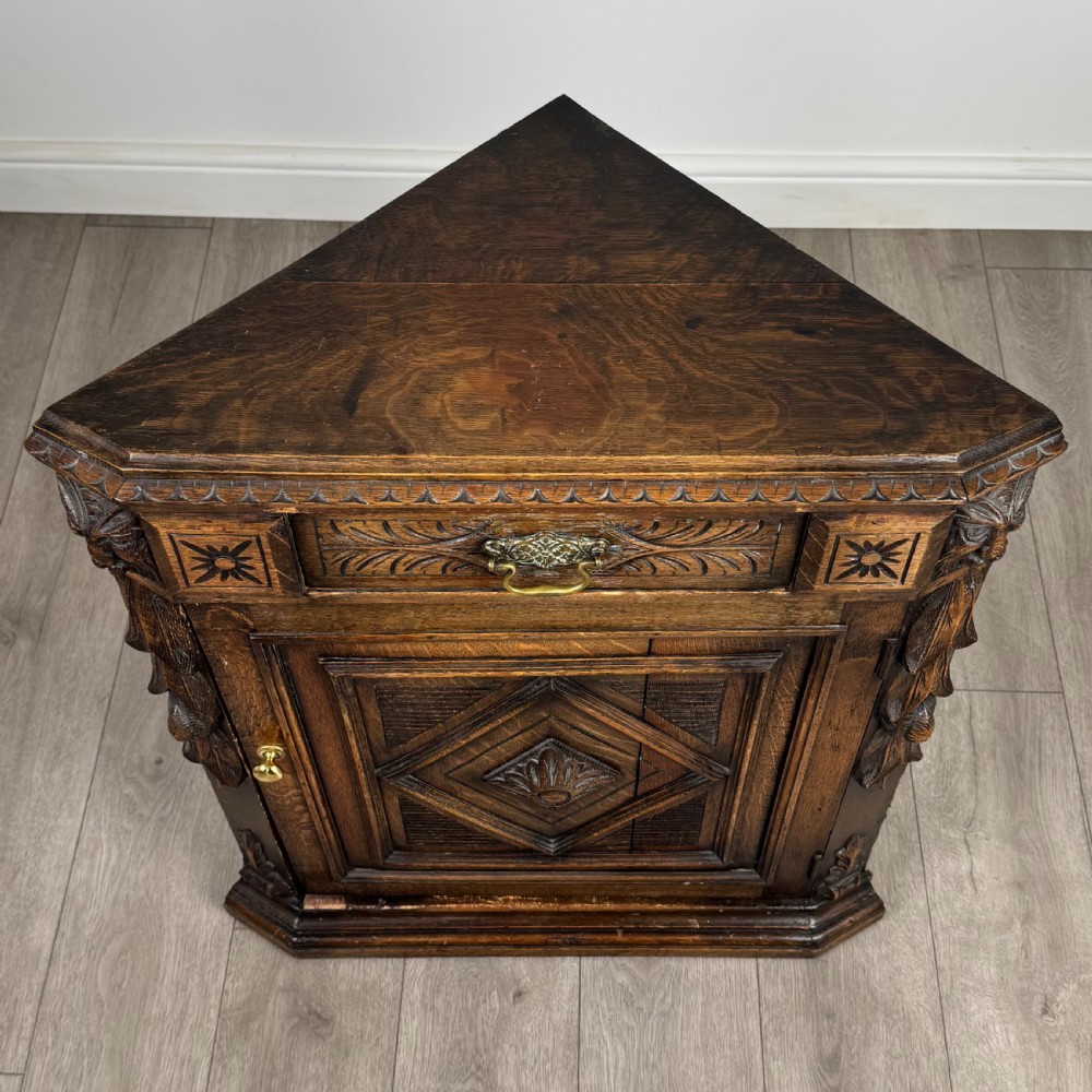 Antique 19th Century Small Carved Oak Corner Cabinet  View IV