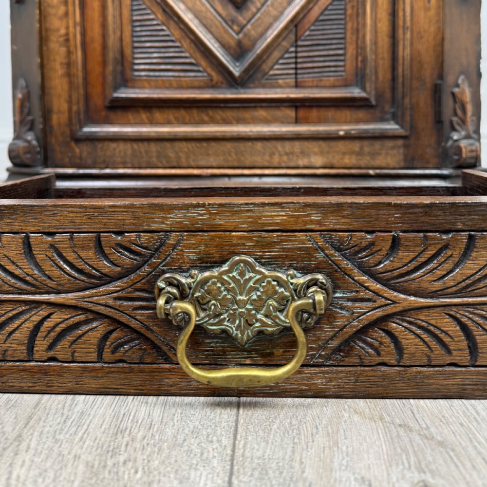 Antique 19th Century Small Carved Oak Corner Cabinet  View VI