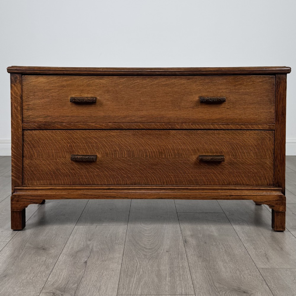  Antique 20th Century Low Cabinet With Drawers In Oak 