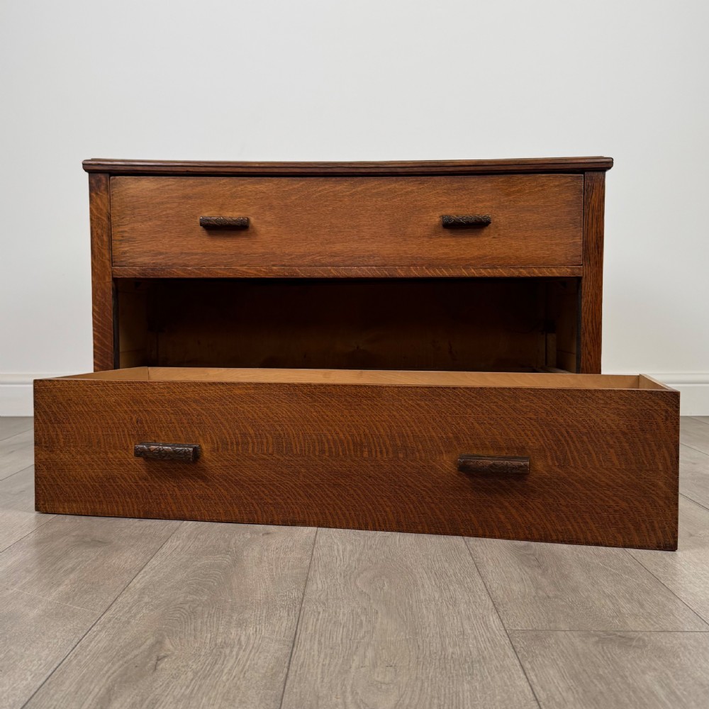  Antique 20th Century Low Cabinet With Drawers In Oak  View X