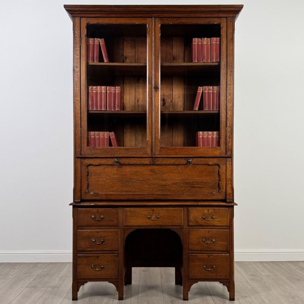 Antique 19th Century Unique Secretaire Bookcase In Oak 