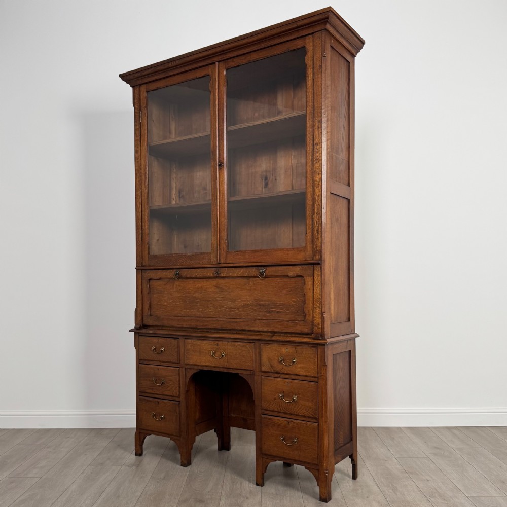 Antique 19th Century Unique Secretaire Bookcase In Oak  View IV