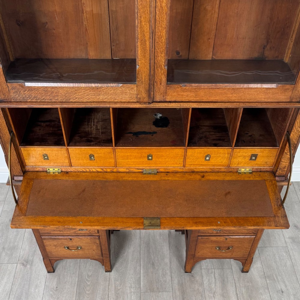Antique 19th Century Unique Secretaire Bookcase In Oak  View XI