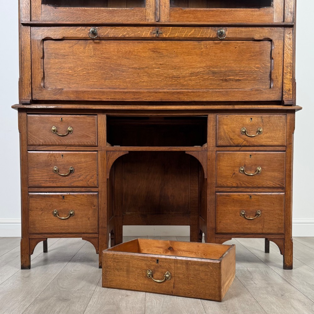 Antique 19th Century Unique Secretaire Bookcase In Oak  View XII