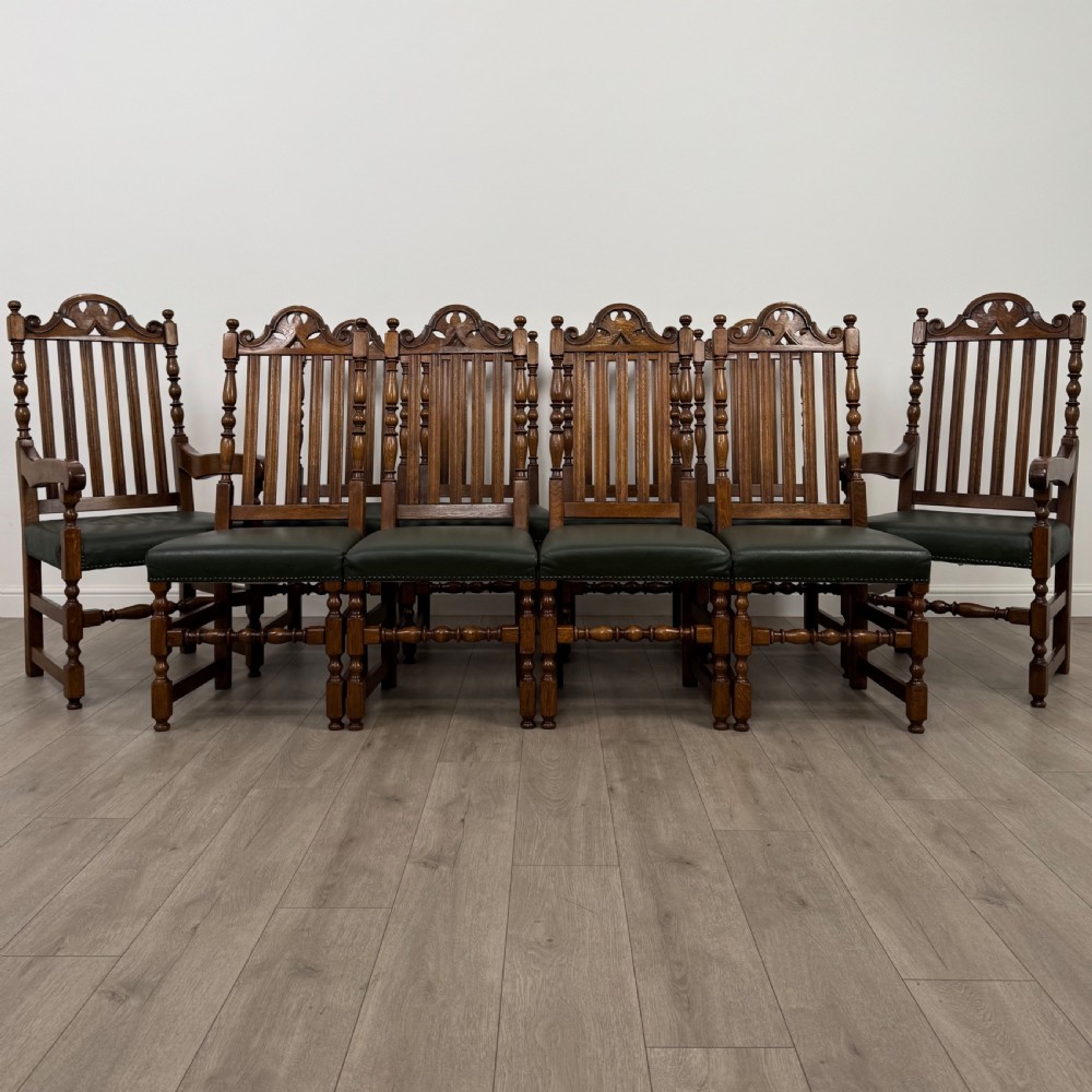 Antique 20th Century Fine Quality Set Of 10 Oak Dining Chairs 