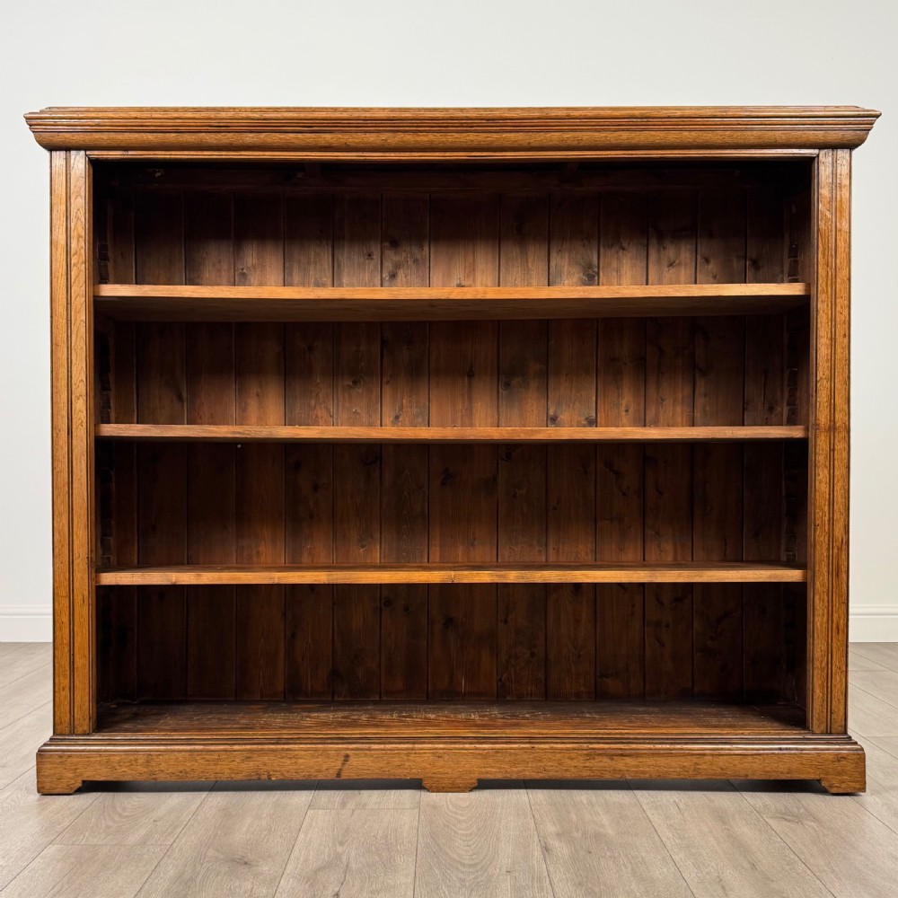 Antique 19th Century Fine Quality Large Open Bookcase In Oak  View II