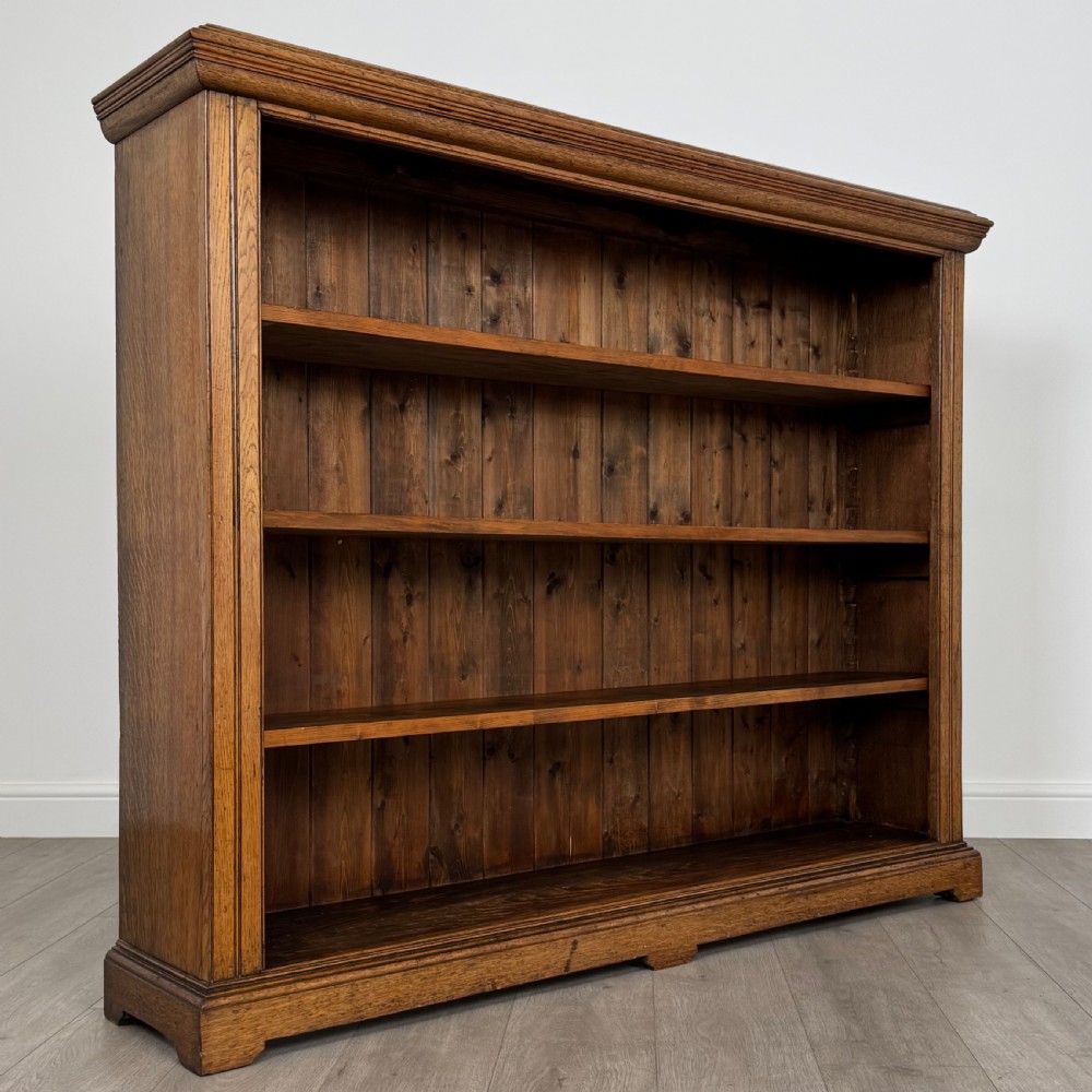 Antique 19th Century Fine Quality Large Open Bookcase In Oak  View IX
