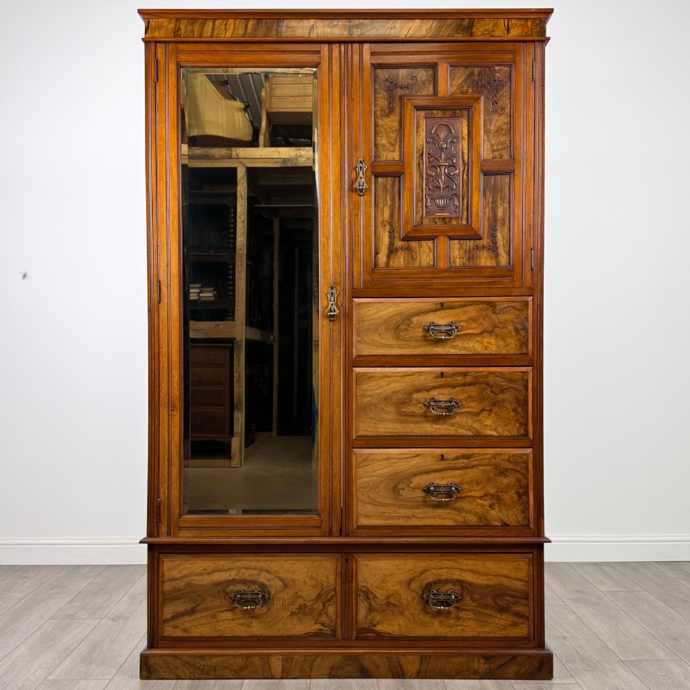 Antique 19th Century Fine Quality Burr Walnut Compactum Wardrobe 