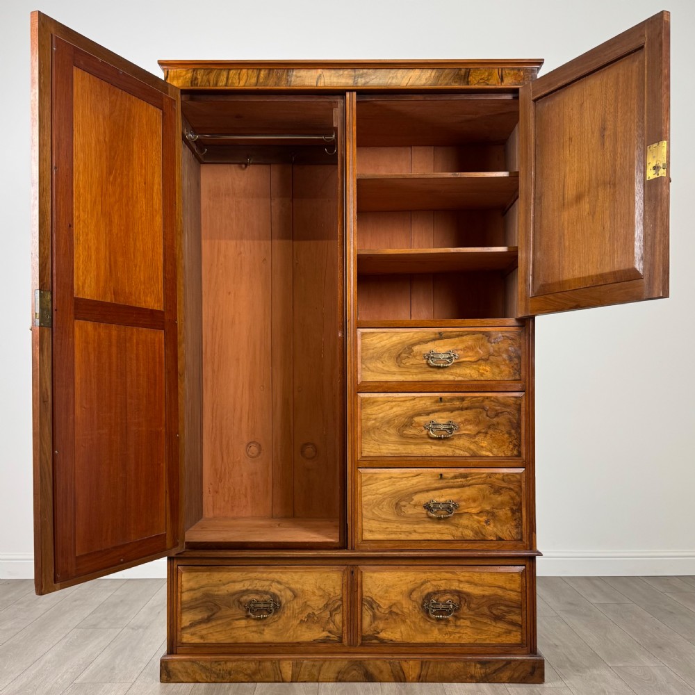 Antique 19th Century Fine Quality Burr Walnut Compactum Wardrobe  View II