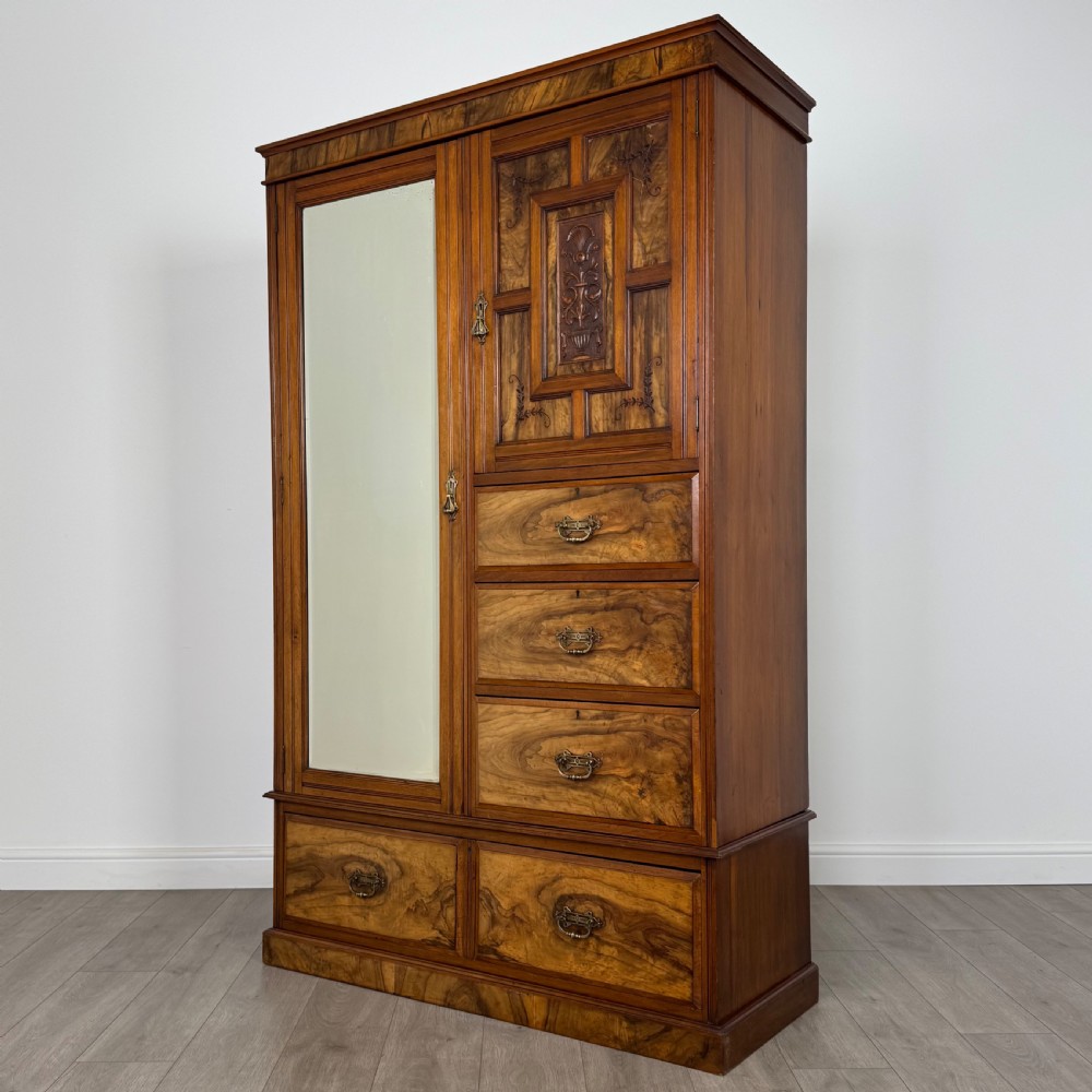 Antique 19th Century Fine Quality Burr Walnut Compactum Wardrobe  View III