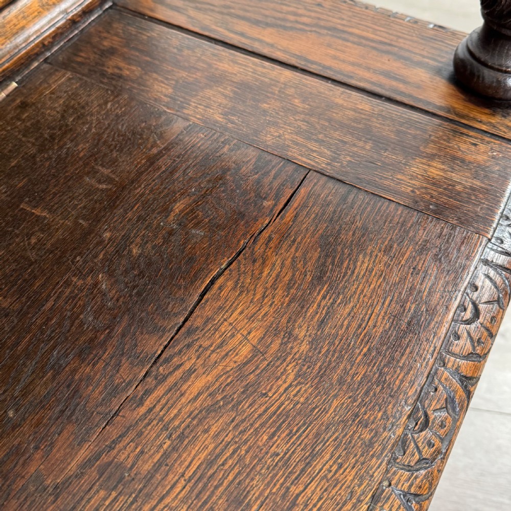 Antique 19th Century Fine Quality Carved Oak Settle  View XIV