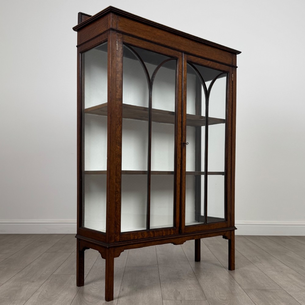 Antique 20th Century Good Quality Display Cabinet In Oak View X