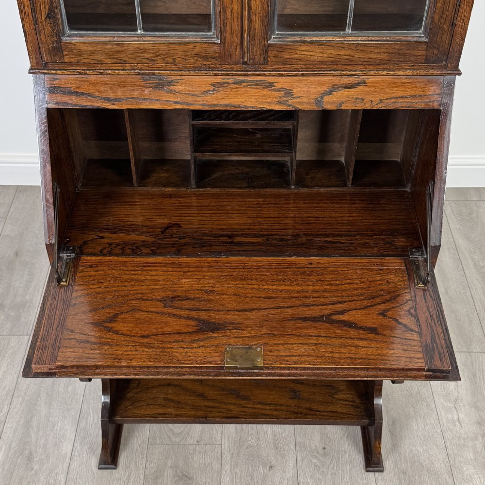  Antique 20th Century Bureau Bookcase In Oak  View XI